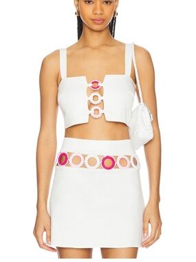 White Crop Top with Pink Ring Accents